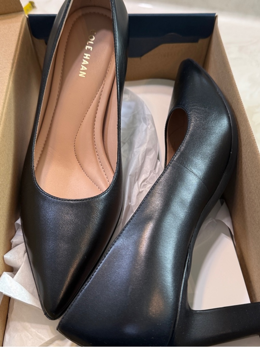 Cole Haan Black Pointed-Toe Mid-Heel Pumps